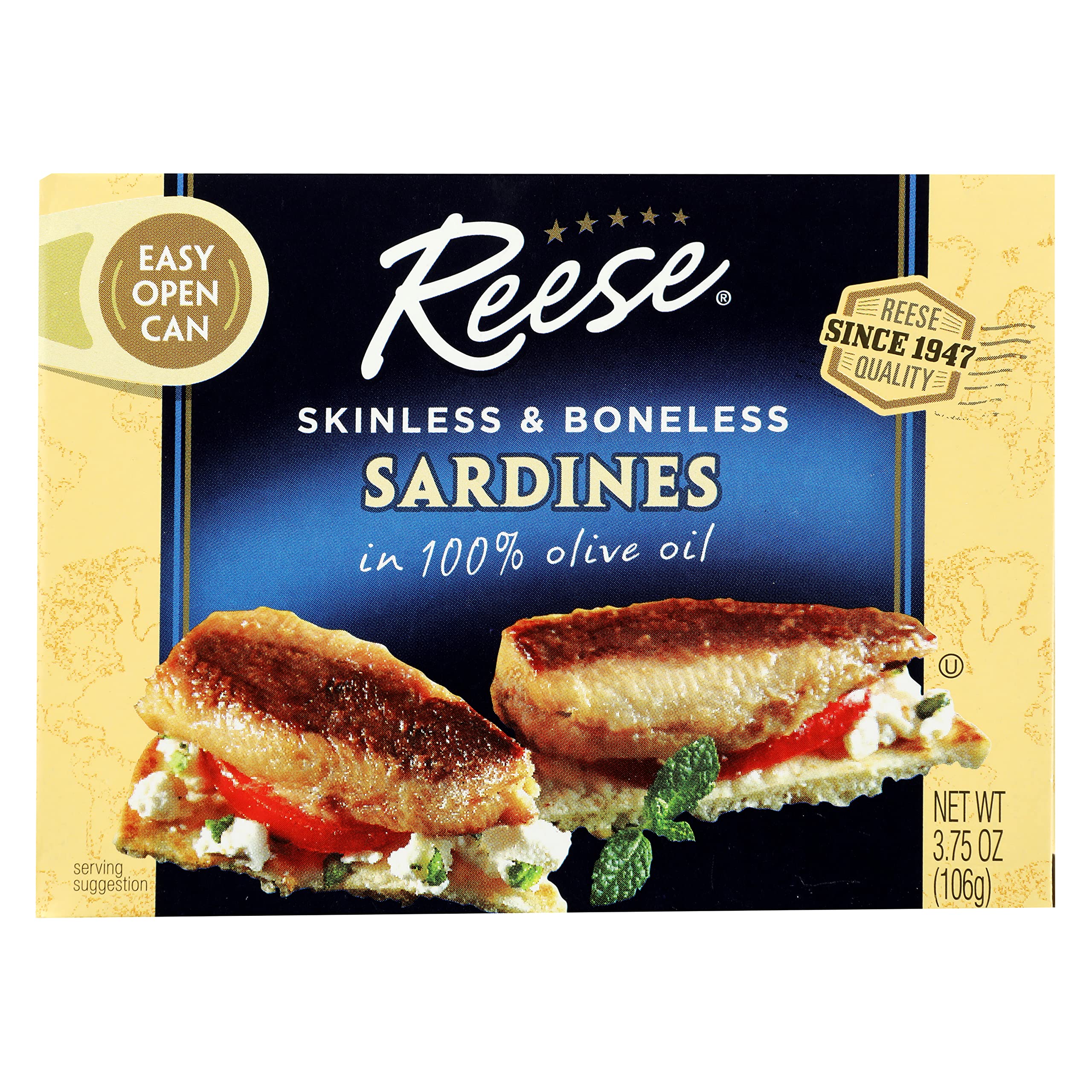 Reese Skinless and Boneless Sardines in Olive Oil, 3.75-Ounces (Pack of 10)