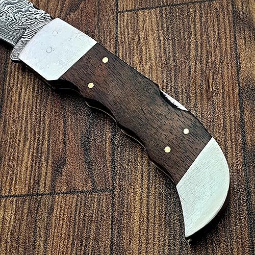 Miniatura 7 de FZ-21 Cuchillo de bolsillo de Damasco hecho a mano para hombres  Cuchillo plegable  Cuchillo de bushcraft para pesca, camping, senderismo  Cuchillo