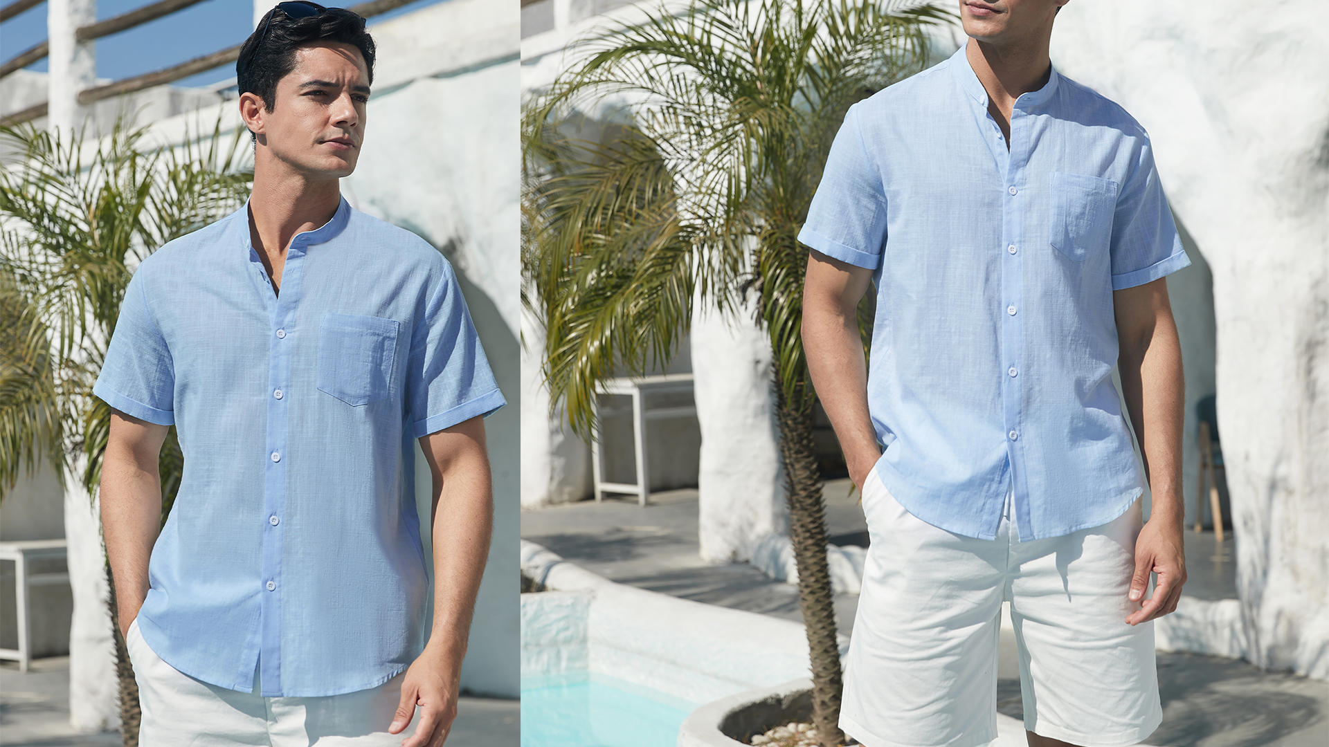 Camisa De Lino Para Hombre Manga Corta - Casual, Transpirable, Botones Ocultos, Verano Y Playa