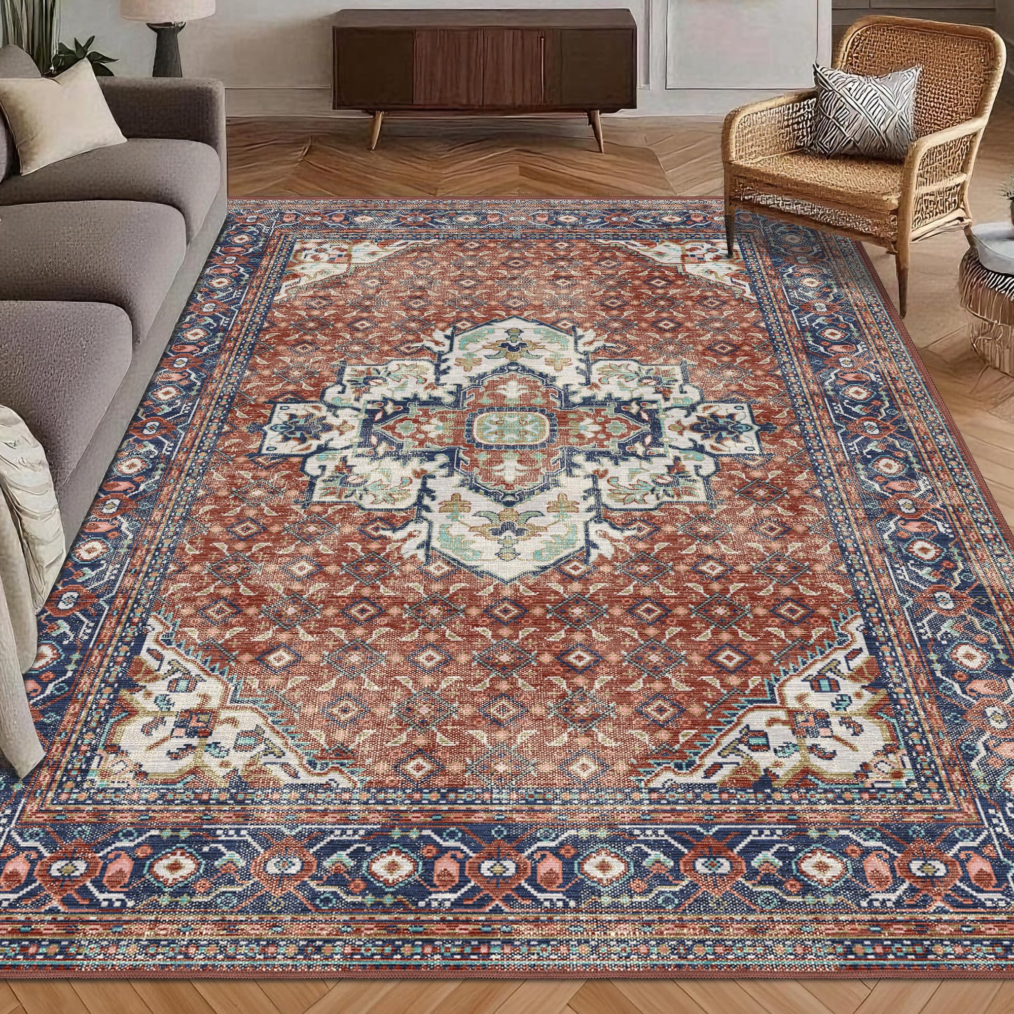 Amazon.com: Washable Area Rug 9' x 12' Vintage Traditional Persian