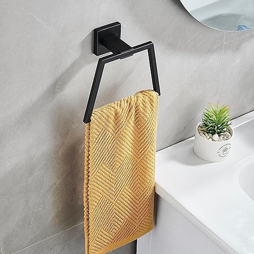 Miniatura 7 de Toallero de mano negro mate cuadrado, moderno toallero negro para toalla de baño montado en la pared, acero inoxidable