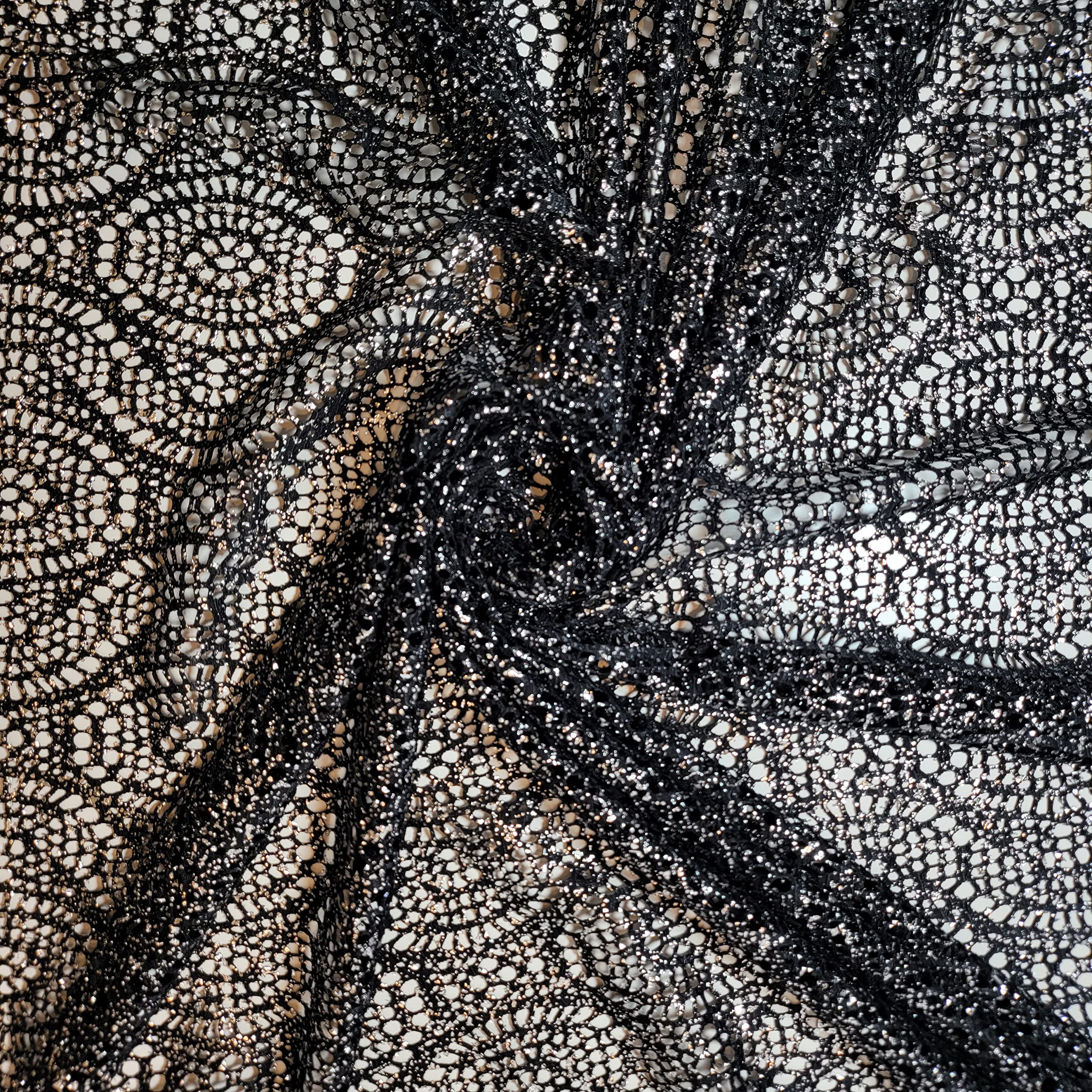 African Vintage Embroidery Bridal Nigerian French Embroidery Corded Budget Guipure Lace Mesh Net Fabric 54" Corded Budget Guipure Lace Mesh Net Fabric 54" (1 Meter, Black Speckle) — image 1