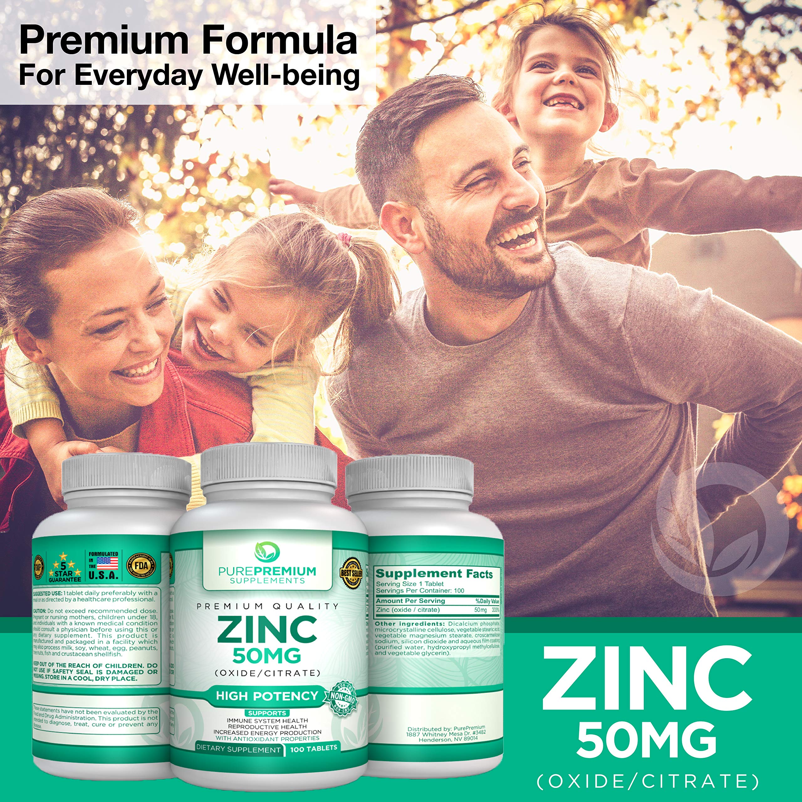 Buy PurePremium Zinc Supplement, Antioxidant, Zinc Oxide/Citrate, Non