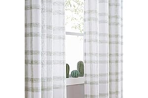 Green Vintage Farmhouse Striped Linen Blend Curtain Panels