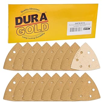 Dura-Gold Premium Triangle Oscillating Mouse Sanding Sheets - 40 Grit (Box of 16) - 6 Hole Pattern Hook & Loop Triangular Shaped Mouse Sander Discs - Aluminum Oxide Abrasive Sandpaper - Woodworking