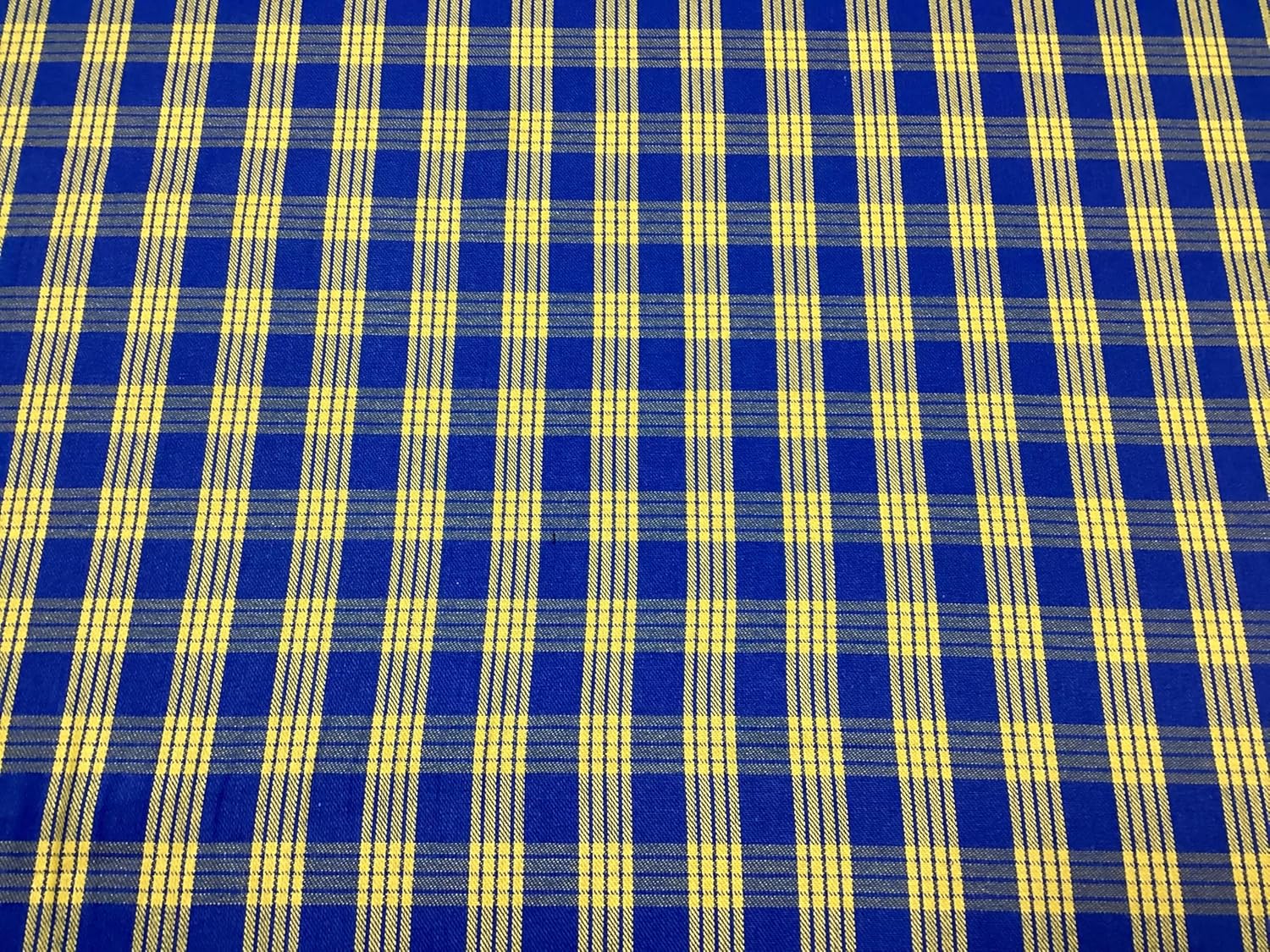 Royal Blue and Yellow Palaka Woven 100% Cotton Hawaiian Print Fabric Sold by The Yard