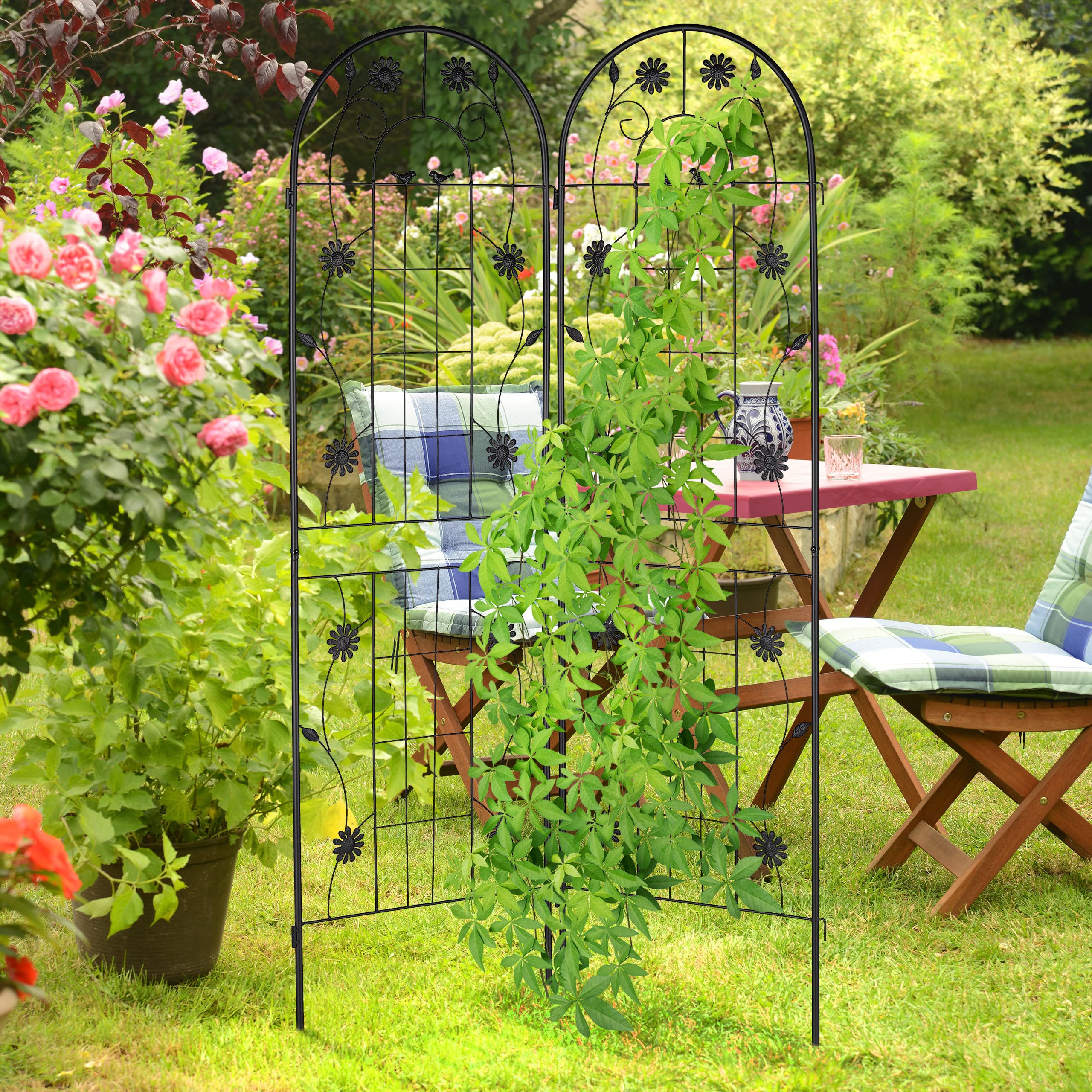 Relaxdays Grigliati per Rampicanti, Set da 2, HxL 180 x 50 cm, Supporti in Metallo per Piante, Tralicci a Incastro, Nero
