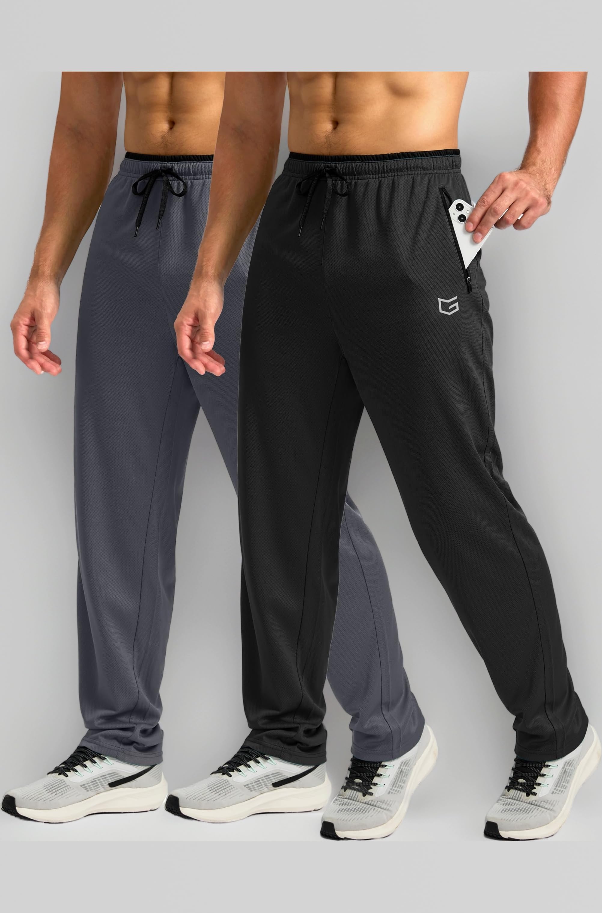 G Gradual Men's Sweatpants Open Bottom Athletic Pants with Zip Pockets Mesh Lightweight for Running, Workout, Lounge