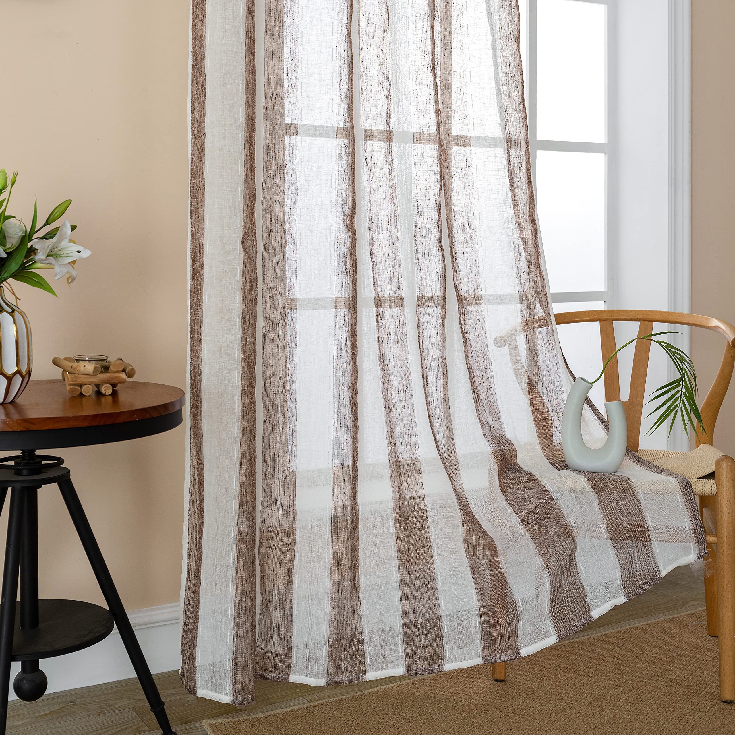 Tende Camera Da Letto Coppia Tende Semi Filtranti Effetto Lino Fantasia Magnolia - 2 Pannelli Con Occhielli 140x285cm Tende Con Occhielli