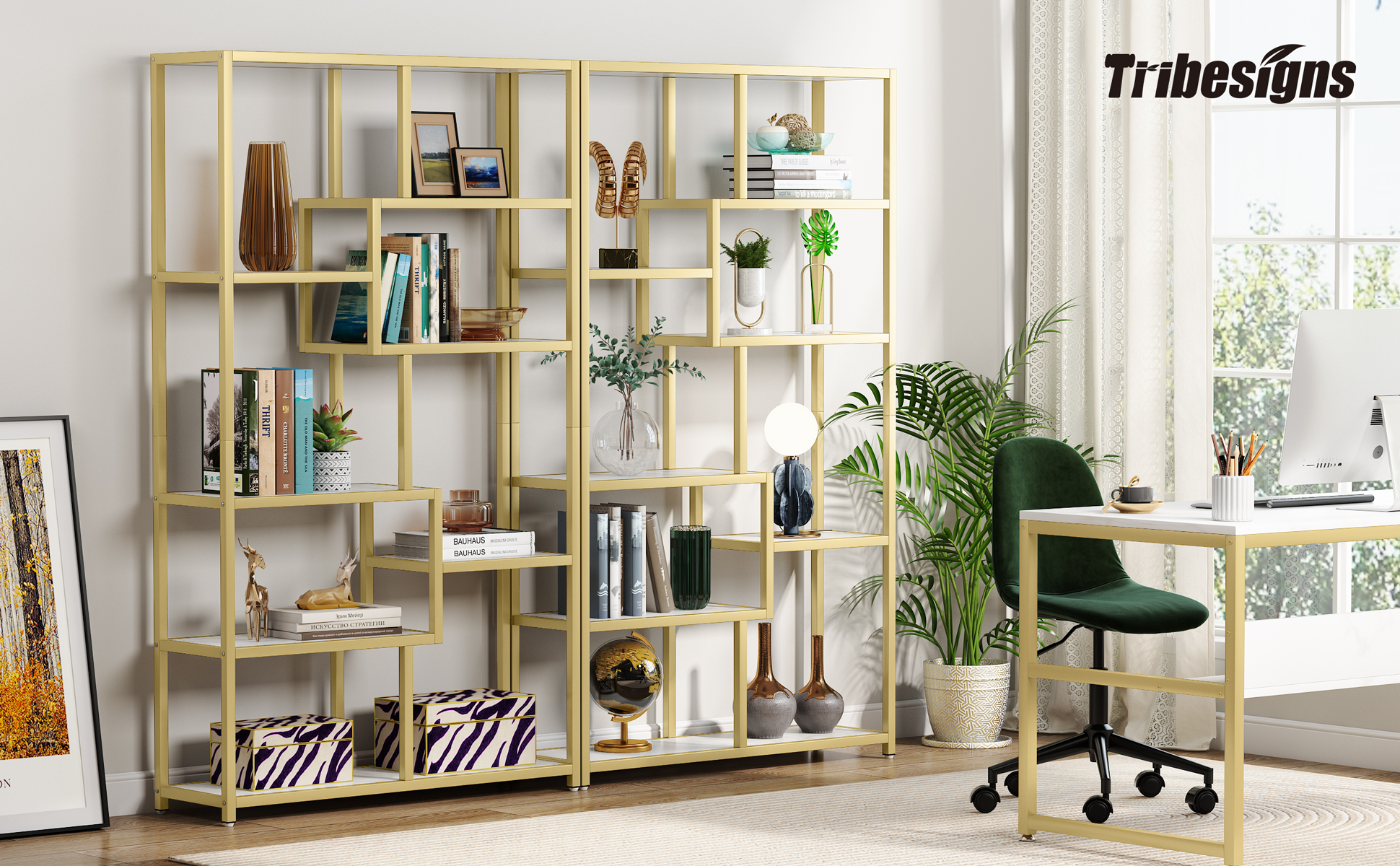 Amazon.com: Tribesigns Bookshelf Bookcase, Gold 8-Open Shelf