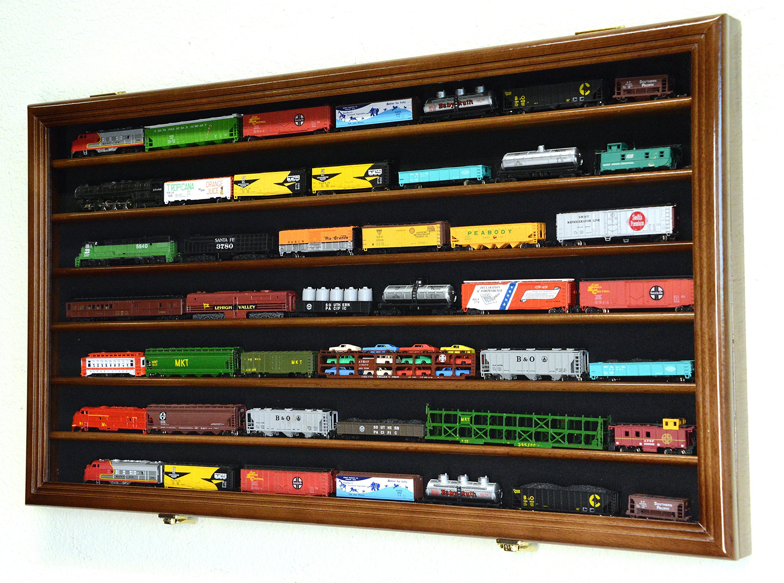 N Scale Train Model Trains Display Case Cabinet Wall Rack w/ 98% UV Lockable -Walnut