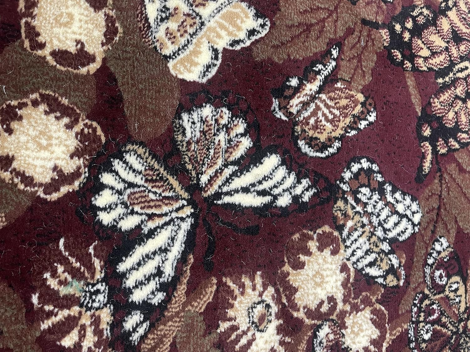 Butterfly Floral Country Door Mat Area Rug Burgundy Beige Green Black (2 Feet X 3 Feet)