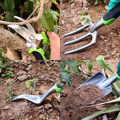 Miniatura 7 de Juego de 41 herramientas de jardinería de alta calidad, kit de herramientas de jardinería resistentes de acero inoxidable, con agarre de goma