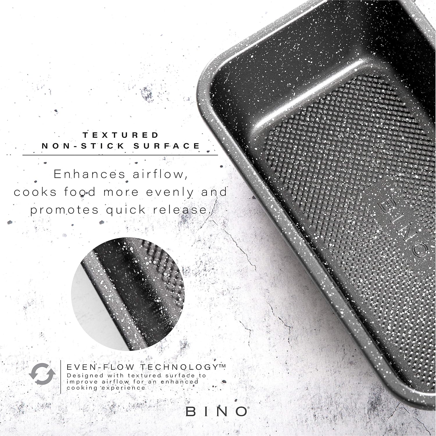 BINO Bakeware Nonstick Baking Pan, 9 x 5 Inch - Speckled Gunmetal | Premium Quality Textured Cake Pan with Even-Flow Technology | Dishwasher Safe | Non-Toxic