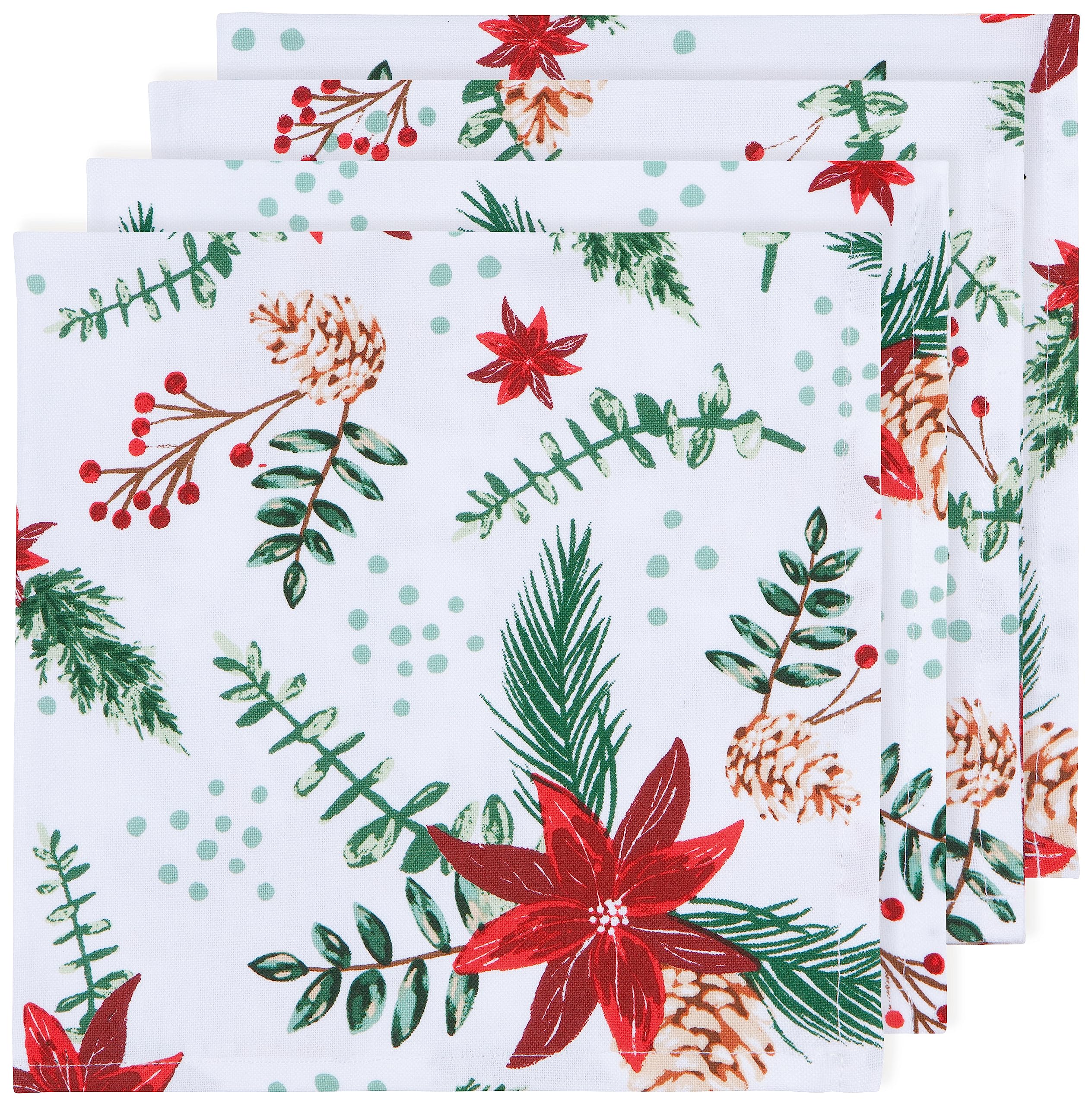 Now Designs Poinsettia Cotton Napkins 18x18 inch, Set of 4