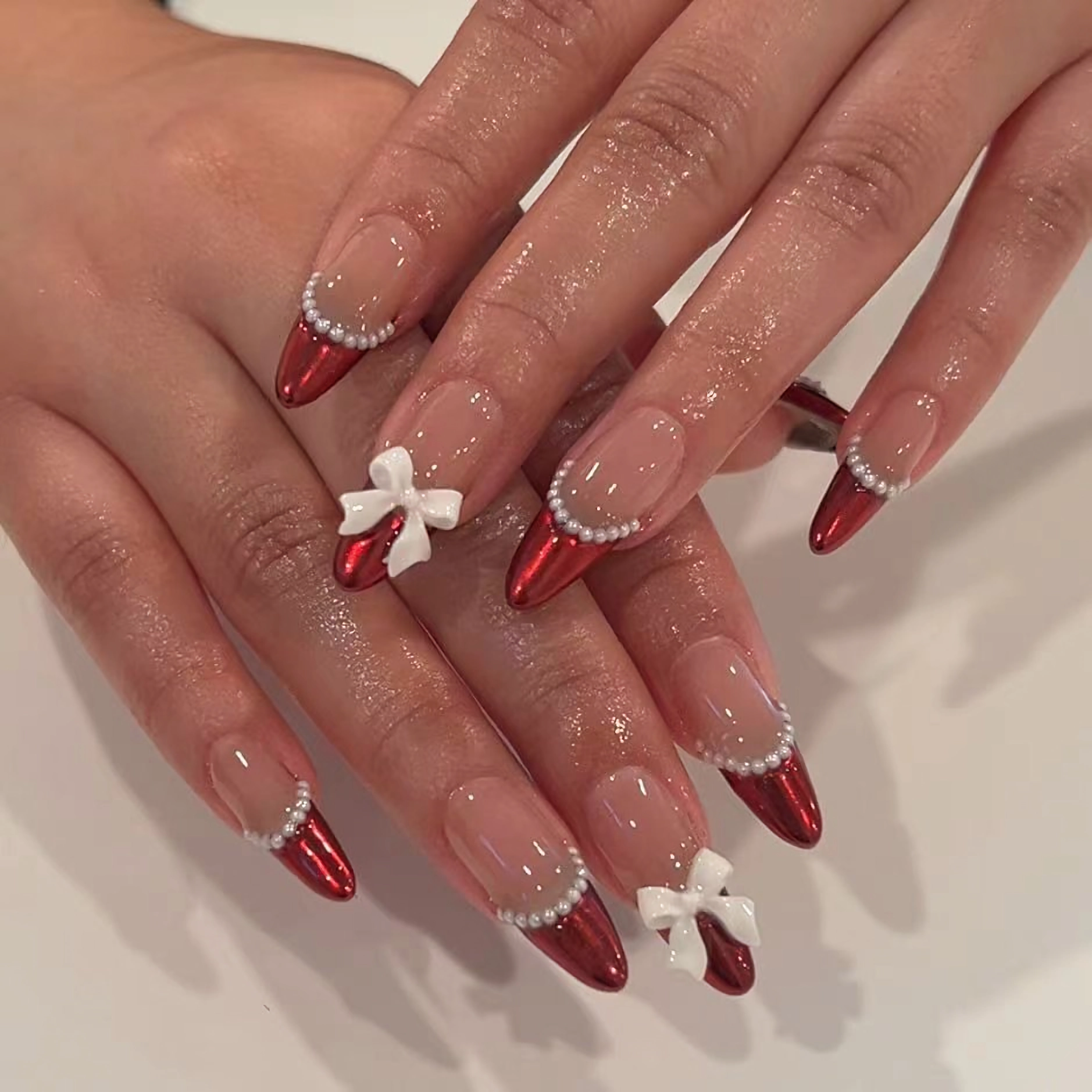 Amazon.com: MERVF Almond Press on Nails Medium Fake Nails Red