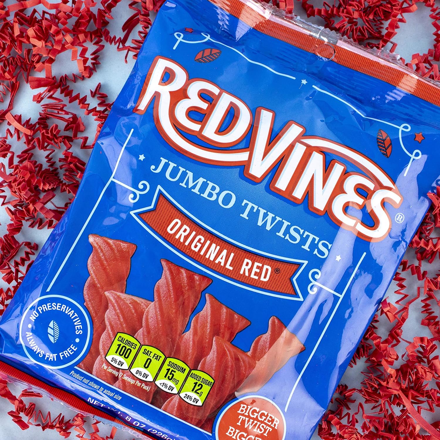 Red Vines Jumbo Licorice, Original Red Flavor, 8oz Bags (12 Pack), Soft & Chewy Candy Twists