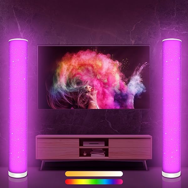 Lacasa LED Stehlampe Dimmbar mit Fernbedienung, 2 Stück RGB Farbwechsel Stehleuchte für Wohnzimmer, Weißes Licht Lichtsäule, Sternenhimmel Abdeckung LED Ecklampe Standlampe, 10W 104CM Höhe – Bild 8