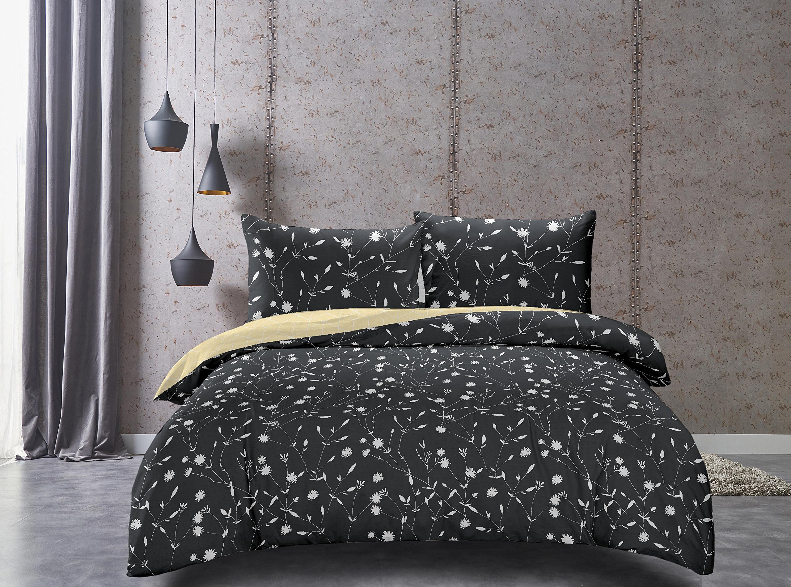 DecoKing Premium 29237 Bed Linen 230 x 220 cm 2 Pillowcases 50 x 75 cm Grey Floral Pattern Duvet Covers Renforcé Cotton Mako Satin Double-Sided Ducato Collection Dandelion Steel Anthracite White - Image 2