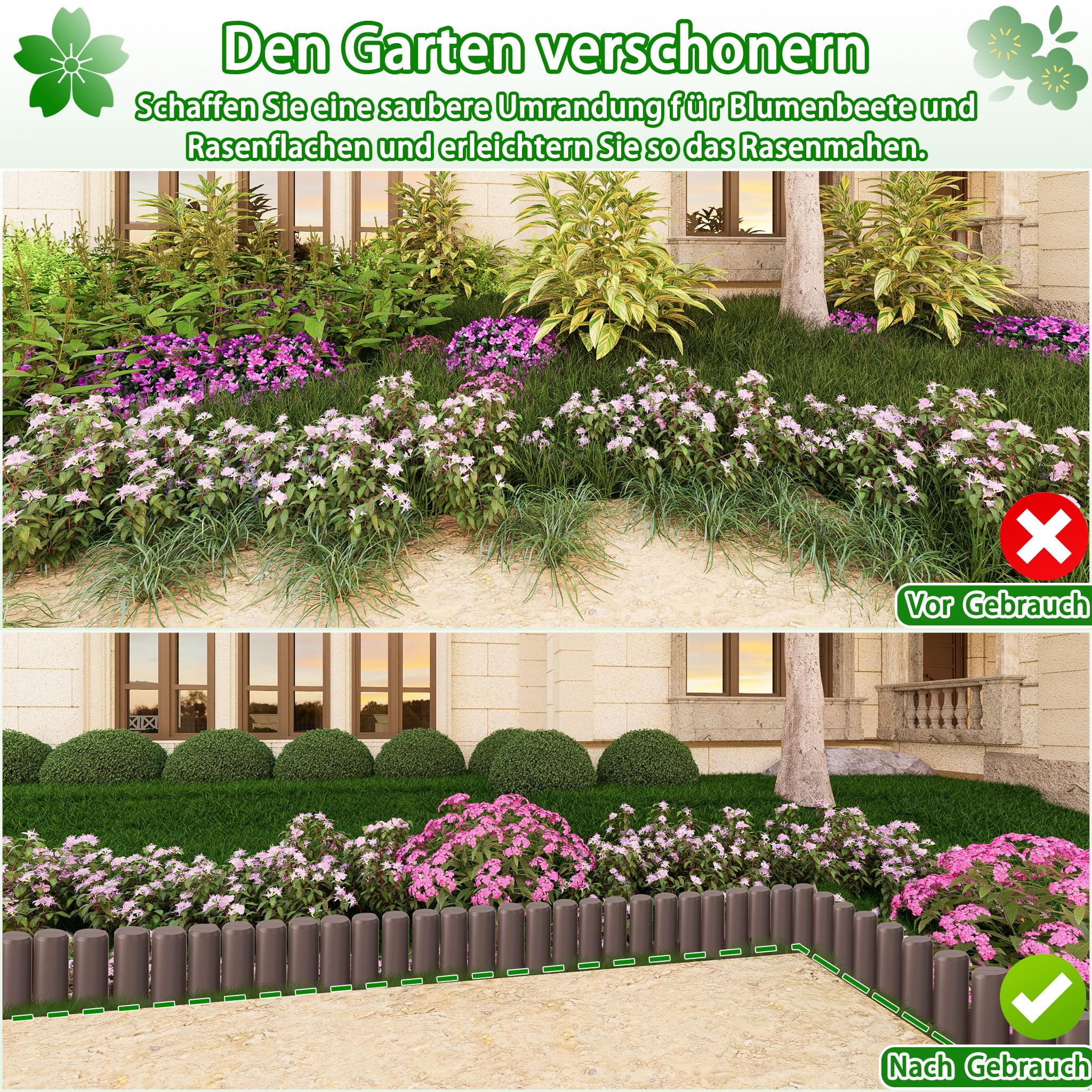 VA-Cerulean 80 bordi in plastica, effetto legno, 22,4 m, bordo per aiuole, palizzata, giardino, palizzata, recinzione, bordatura, antracite, 1 elemento (lunghezza x altezza): 28 x 24 cm