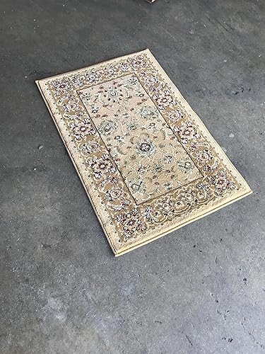 Miniatura 3 de Traditional Doorway Mat - Alfombra persa de 330.000 puntos, color beige, marfil, borgoña, verde, diseño 601 (2 pies x 3 pies)