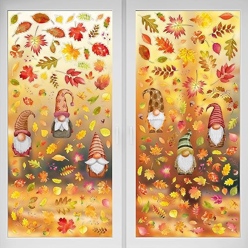 Miniatura 2 de Decoración de otoño para ventana, decoración de Acción de Gracias, de doble cara, reutilizable, despegar y pegar, extraíble para vidrio, sala de