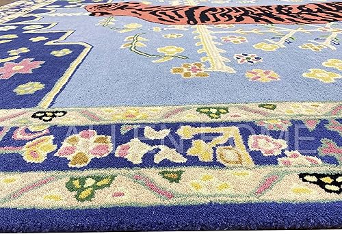 Miniatura 6 de Alfombra de lana con estampado de tigre copetudo a mano, 6 x 9 pies, duradera, 100% lana, para sala de estar, comedor, dormitorio y entrada,