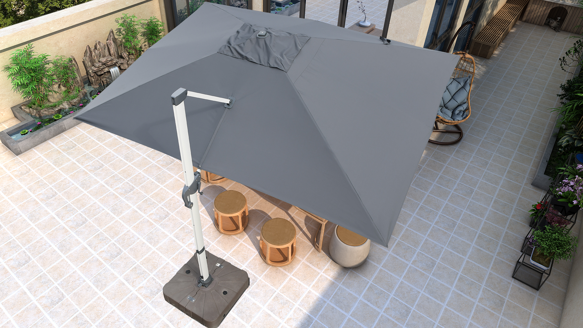 LKINBO 10x13 FT Rectangle Cantilever Umbrella with Cross Base, Heavy Duty Large Patio Umbrella 360 Degree Rotation Outdoor Offset Umbrella with Easy Tilt & Crank for Pool Deck Backyard, Turquoise
