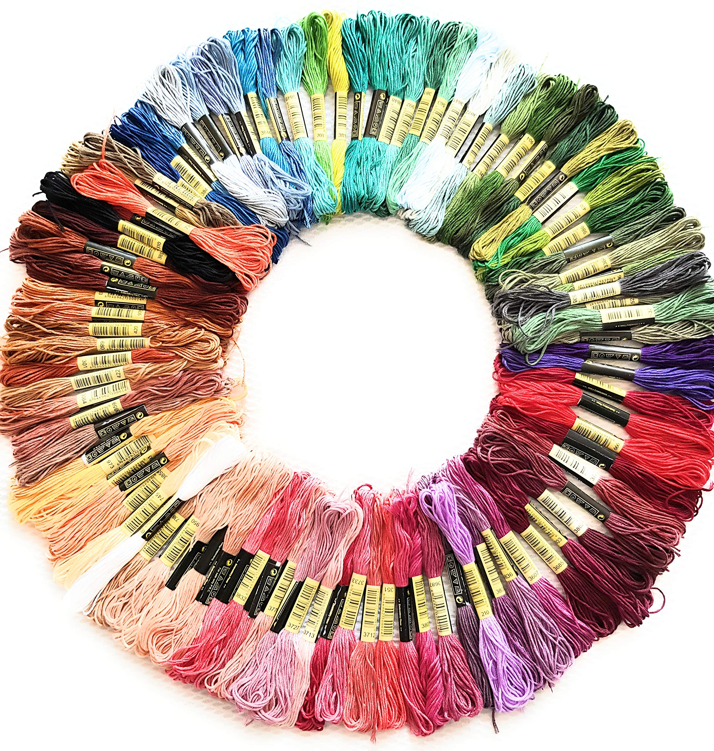 Curtzy Embroidery Thread (100 Skeins) - 8m Rainbow Colours 6 Strand Cotton Embroidery Floss Pack - DIY Yarn Threads for Crafts, Cross Stitch, Friendship Bracelets, String Art, Crochet & Sewing