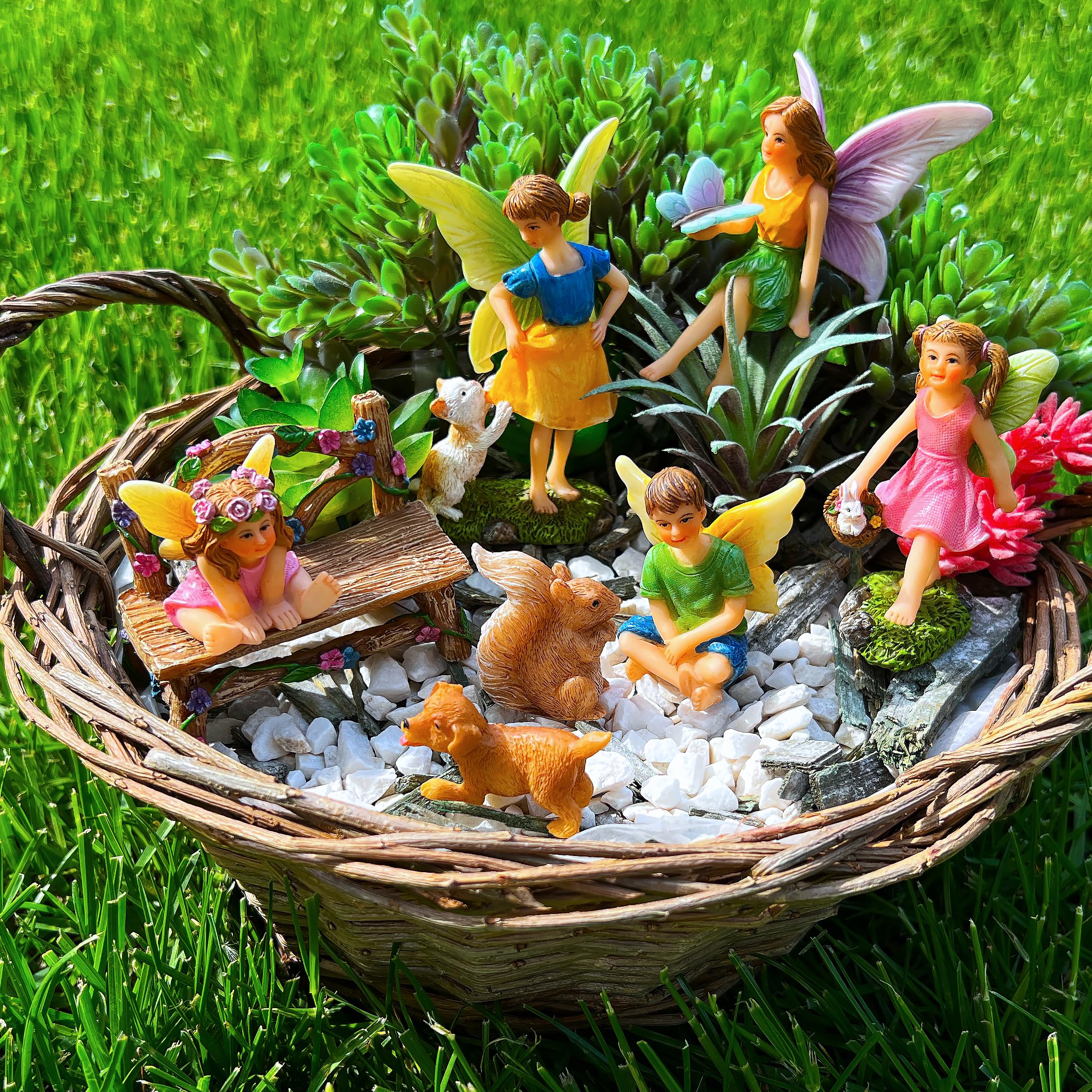 Mood Lab Fairy Garden – Miniatur-Feenfiguren mit Tieren – Statuen & Zubehör Deko-Set mit 8 Stück