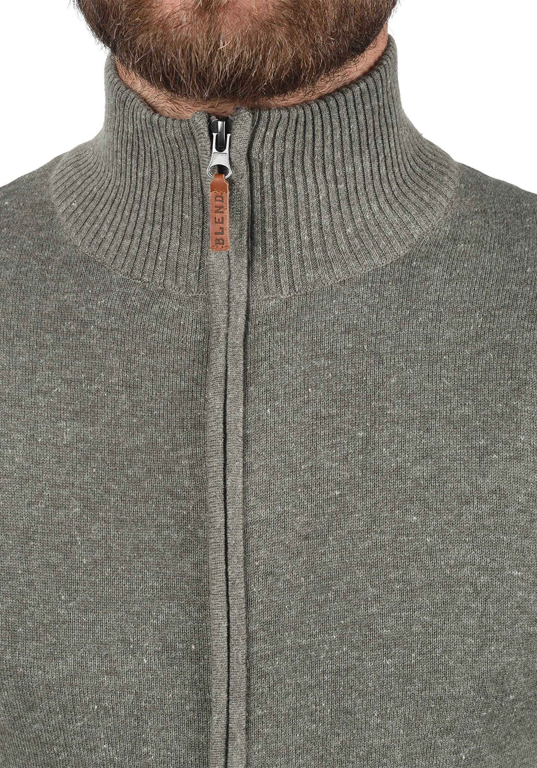 BLEND BHNorman Homme Veste en Tricot Cardigan en Maille Fine Pull à col Montant Fermeture éclair Poignets côtelés Mélange de Coton Regular Fit