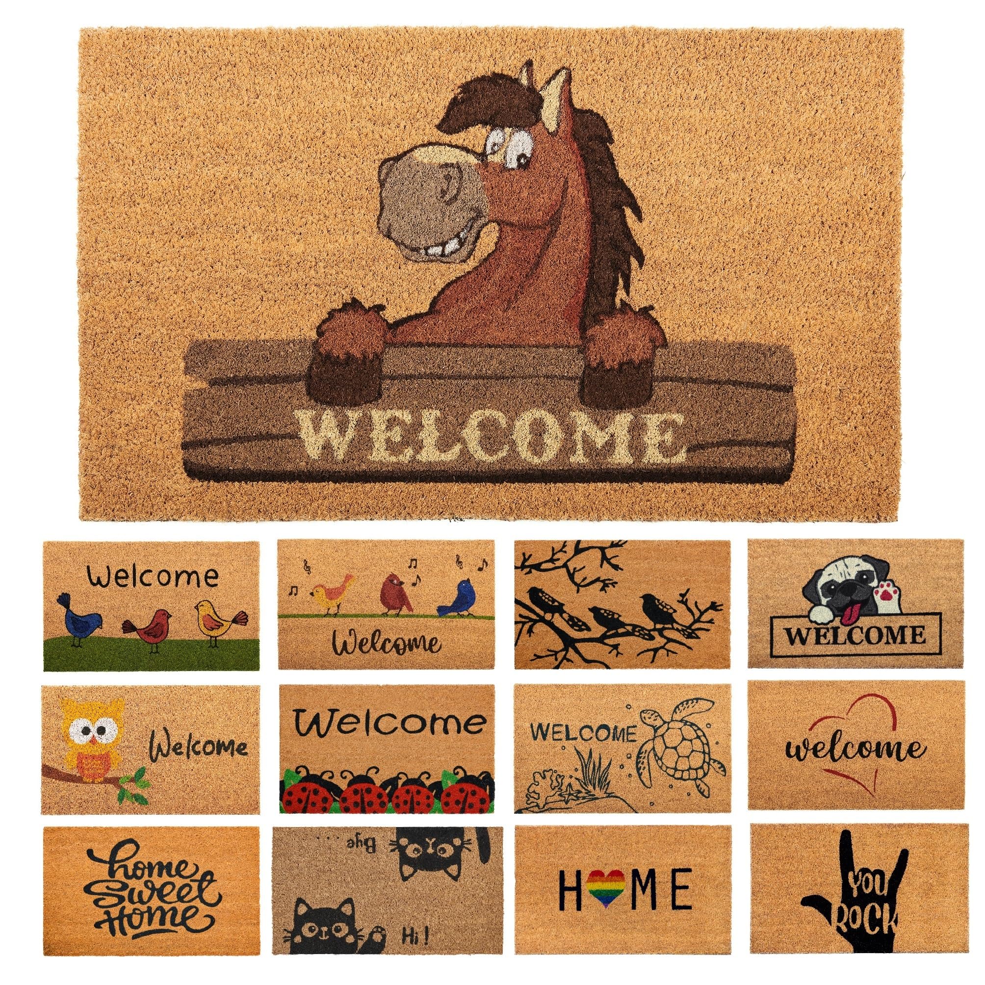Felpudo Welcome Caballo de Fibra Coco - 70x40cm - Felpudos Antideslizantes - Felpudos Originales para la Entrada a Casa, Pasillos, Puertas de Exterior - Accesorios para el Hogar - Material Resistente