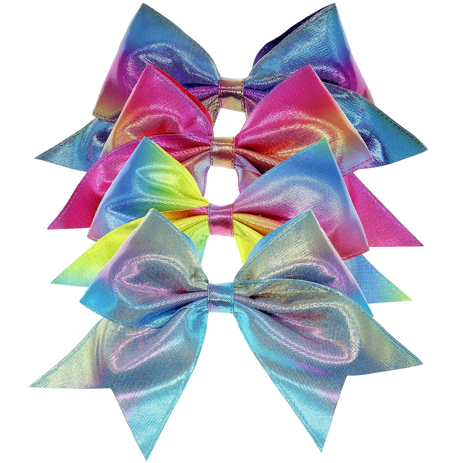 FROG SAC 4pcs Tie Dye Mermaid Hair Bows for Girls, Large Cheer Bow For Kids, Sparkly Cute Little Girl Hair Accessories, 6 Inches Grosgrain Ribbon Child Bow Pack, Birthday Party Favors
