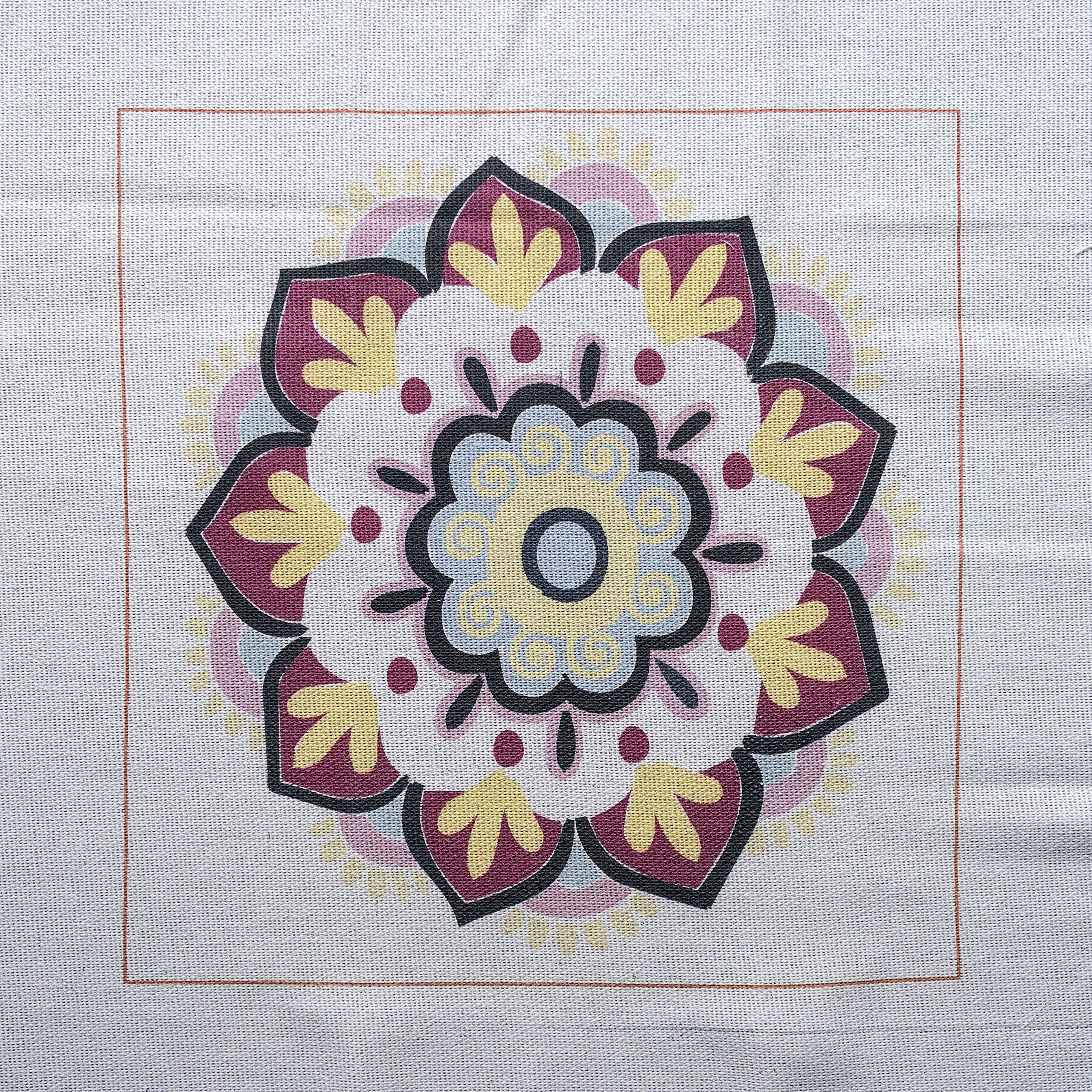 Tessuto Punch Needle | Ideale per ricamo creativo con ago magico, 48 x 48 cm, con disegno stampato 35 x 35 cm, 100% cotone, delicato (Mandala)