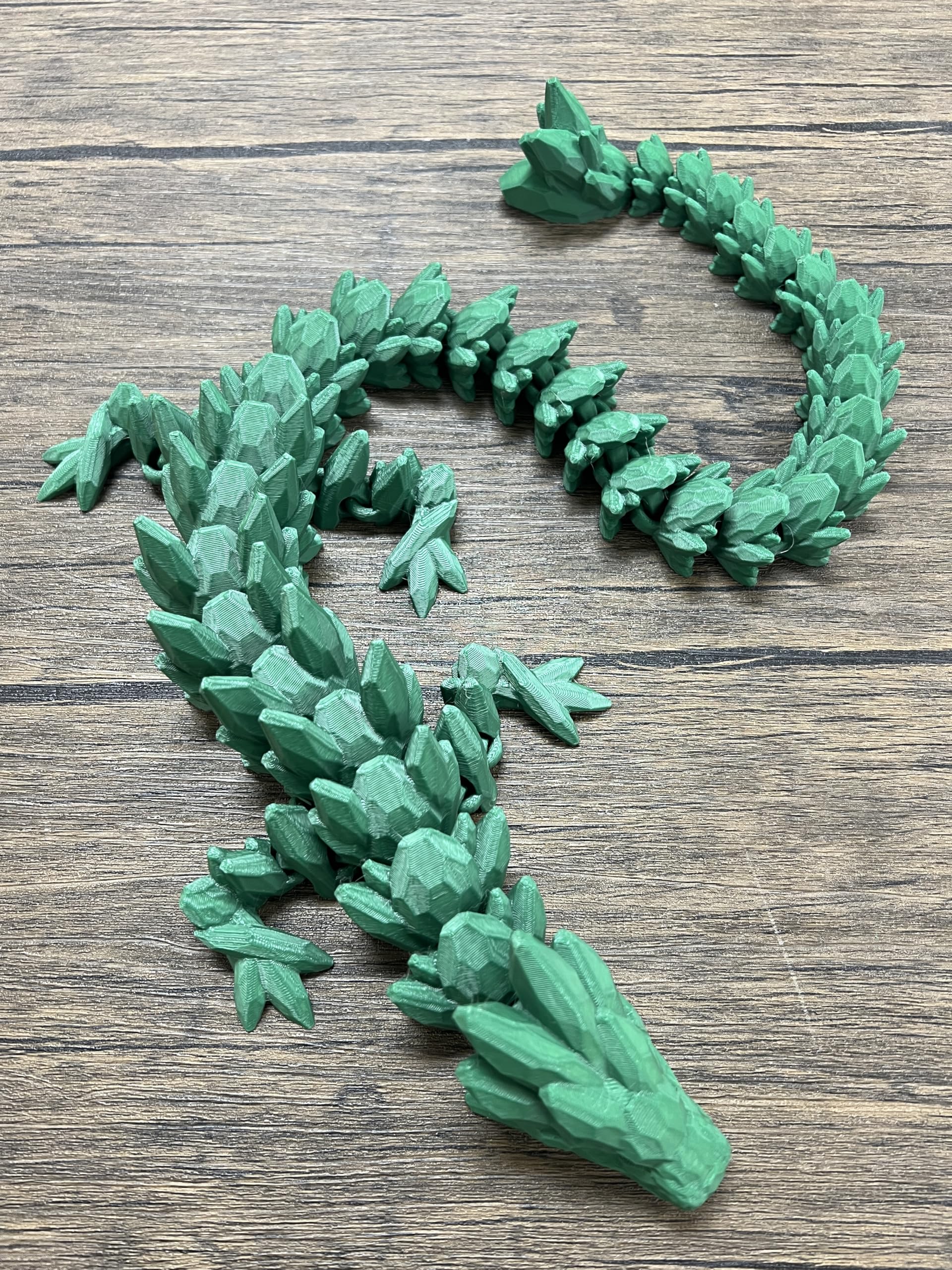 MunnyGrubbers - XL 26" Crystal Dragon Fidget Toy - Heavy Duty - 3D Printed Flexible Articulating Dragon Plastic Collectible Figurine - Surprise Egg Compatible - (Green Dragon)