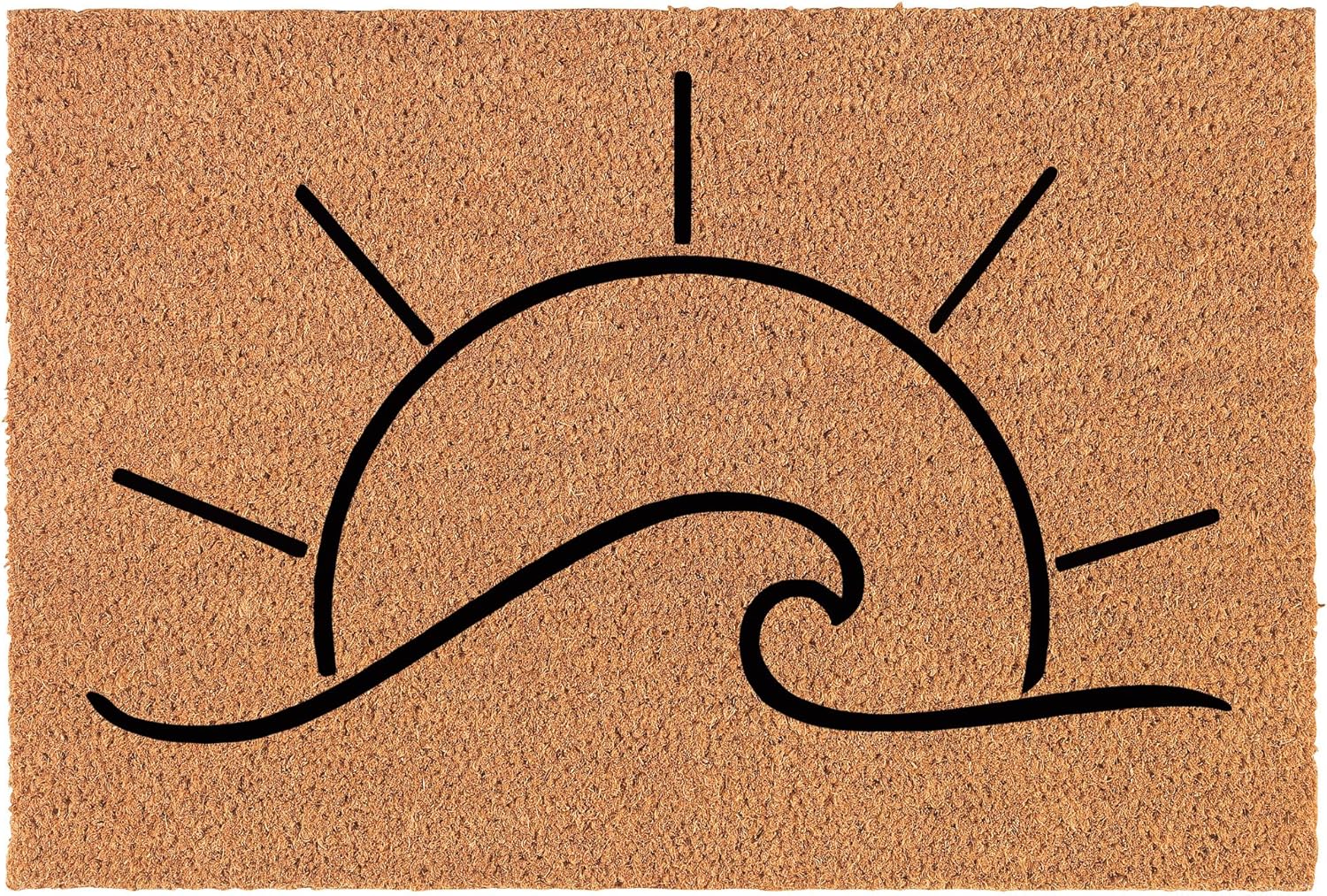 Welcome Doormat Coco Coir Door Mat Gift Sun and Wave Summer, Beach House, Lake House (30" x 18")