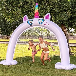Sloosh Inflatable Unicorn Sprinkler Arch - Water Toys Sprinkler for Kids Outdoor Play, Summer Water Party Supplies Backyard Outside Games Activities 82"×65”