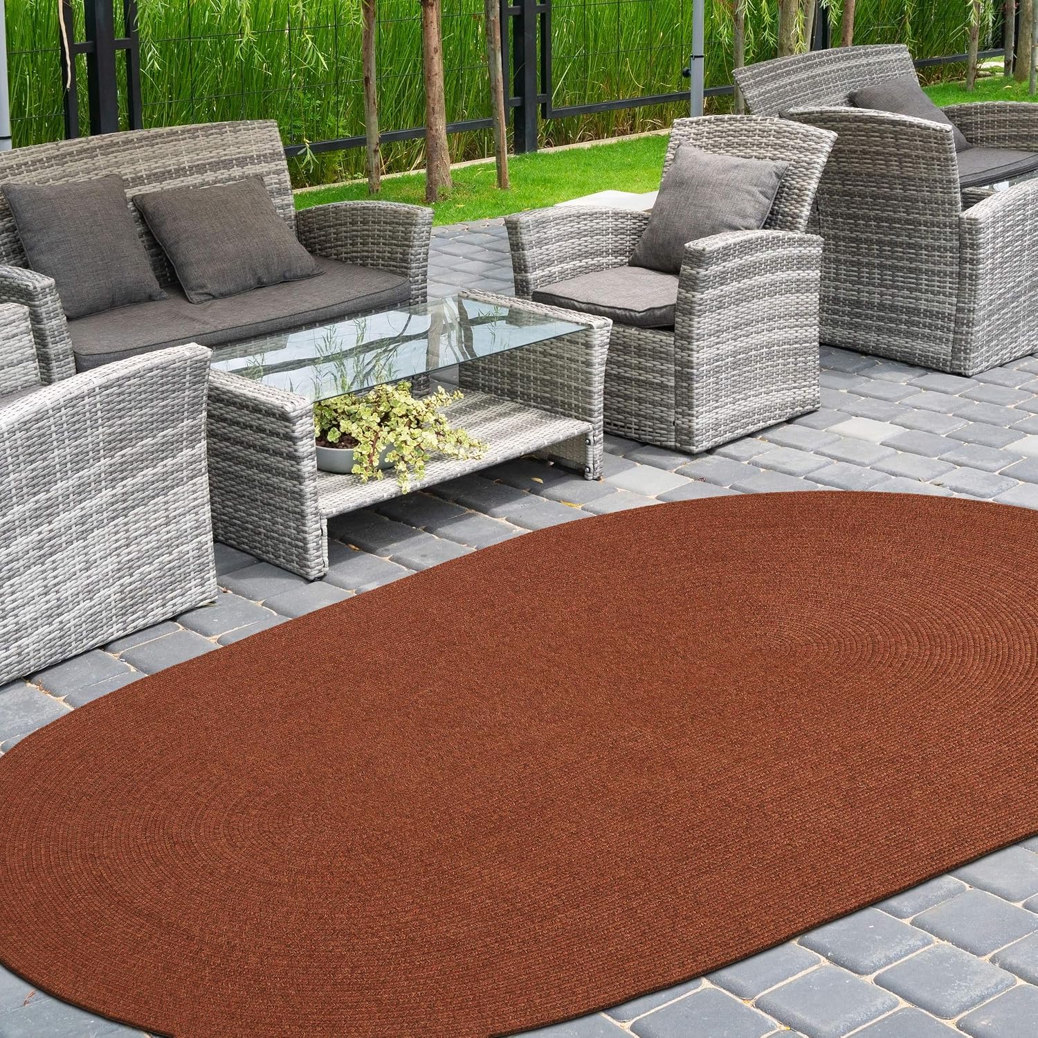 BLUENILEMILLS Tintoretto Braided Area Rug, Gorgeous, Soft, Durable, Reversible, Indoor/Outdoor, Vintage, Solid, Brick, 4' x 6' Oval