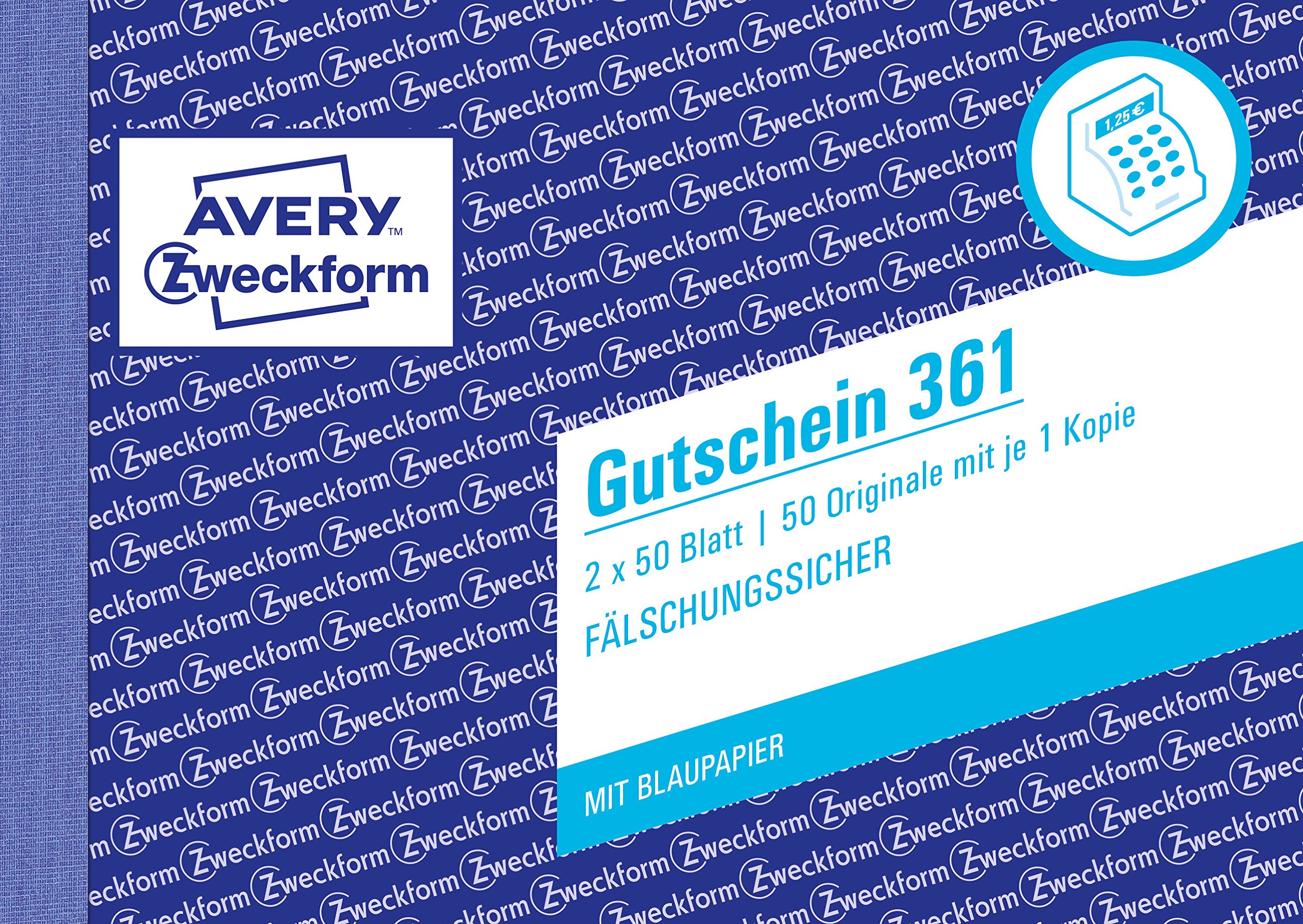 AVERY Zweckform 361 Gutschein (A6 quer, mit 1 Blaupapier, von Rechtsexperten geprüft, fälschungssicher, mit Ausfüllhilfe, für Deutschland zum Erstellen von Gutschriften, 2x50 Blatt) weiß/gelb