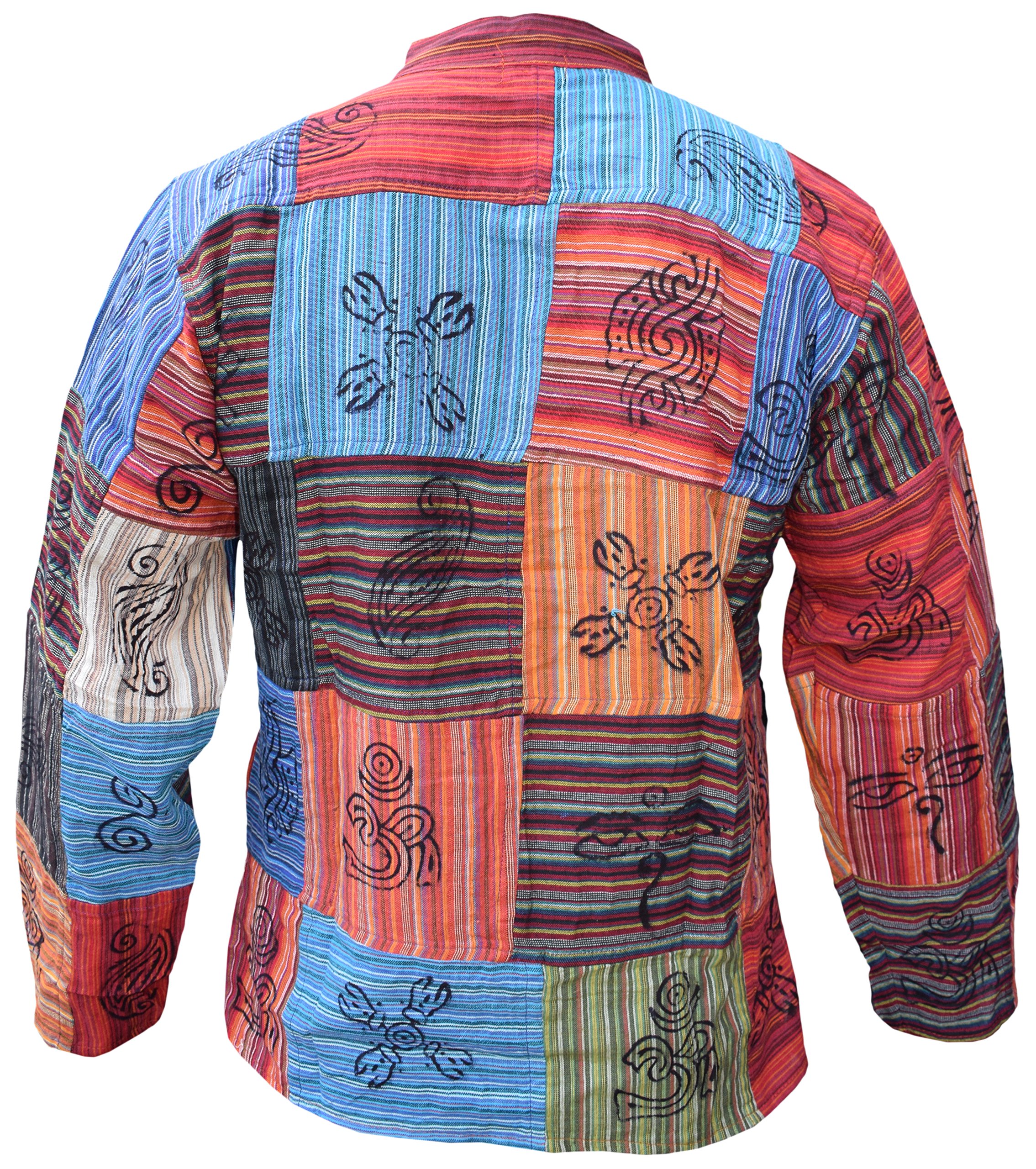 Camisa para hombre, tipo patchwork, estilo hippie, con símbolos estampados