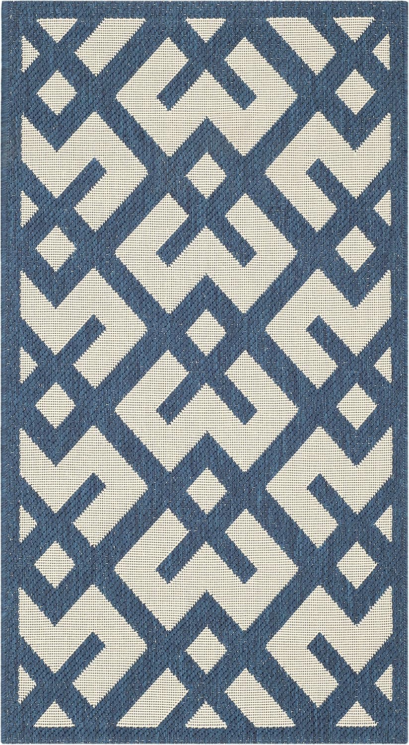 SAFAVIEH Washable Rug Outdoor Courtyard Collection - 2'7" x 5', Navy & Beige, Non-Shedding & Easy Cleaning, Ideal for Patio, Backyard, Mudroom (CY6915-268)