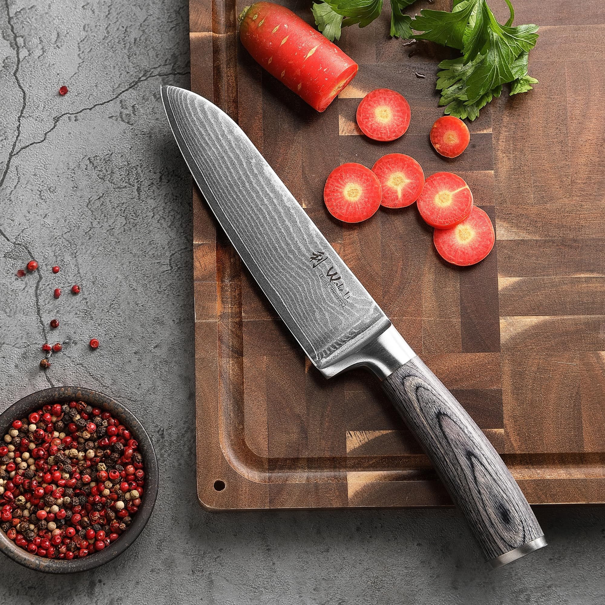 Wakoli EDIS Set coltelli da cucina professionali, 6 pezzi, acciaio Damasco