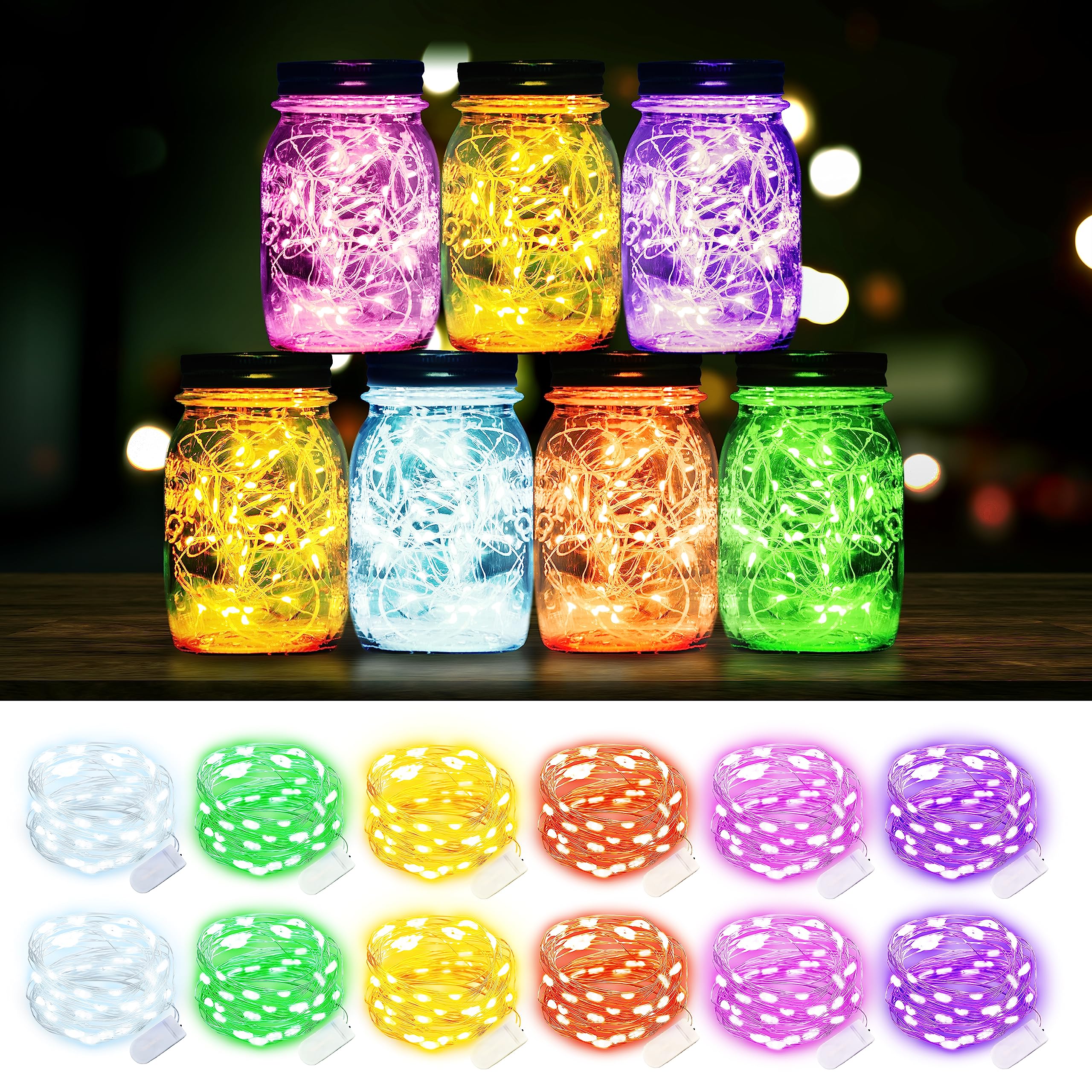 MUMUXI LED Fairy Lights Battery Operated String Lights [12 Pack] 7.2ft 20 Battery Powered LED Lights | Mini Lights, Centerpiece Table Decorations, Wedding Party Bedroom Mason Jar, absorted Colours