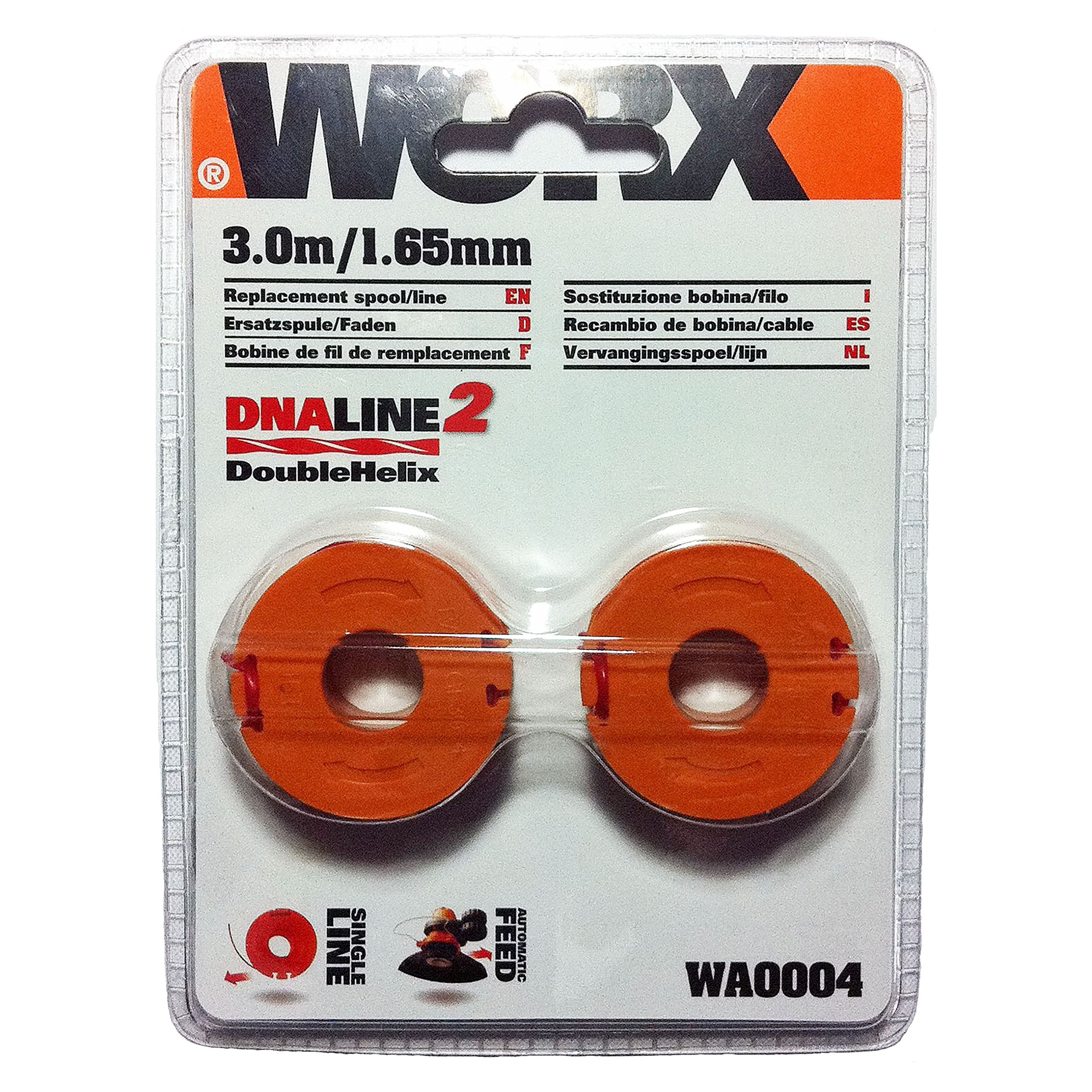Worx Powershare 20V Li-Ion Akku-Rasentrimmer (2 Akkus), WG163E & WA0004.1 Rasentrimmer Faden für alle 20V WORX Rasentrimmer, Ø 1,65mm, 3m Länge – 2er Set