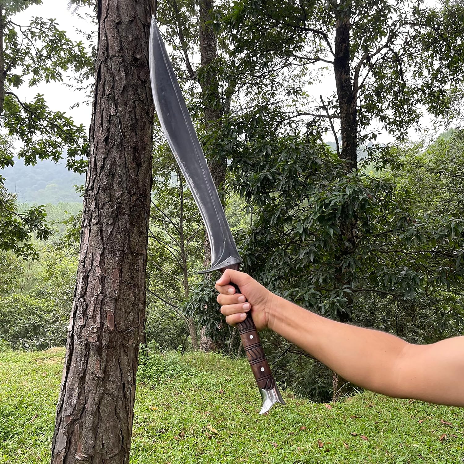 Gardening Machetes - 23.5-Inch Kukri Machete Fixed Blade Knife with Leather Sheath - Full Tang Survival Knife, Carbon Steel Blades