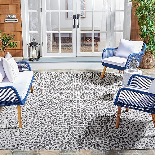 SAFAVIEH Courtyard Collection - Alfombra de área cuadrada, 6 pies 7 pulgadas, gris y negro, no desprende pelusa y de fácil cuidado, para interiores