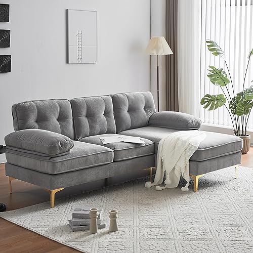 Miniatura 3 de Juego de sofás modulares modernos de 83 pulgadas, sofás tapizados en forma de L de terciopelo con respaldo y reposabrazos sueltos, juego de sofás de