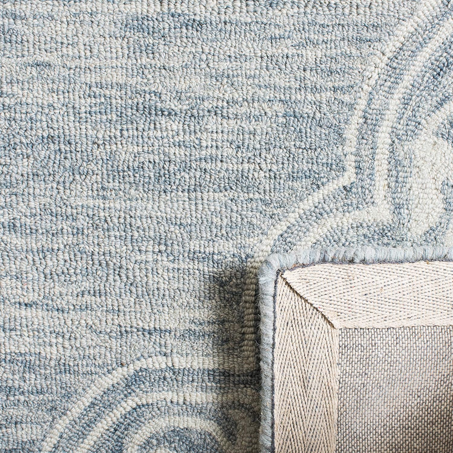 Handmade Tufted Blue and Ivory Wool Area Rug