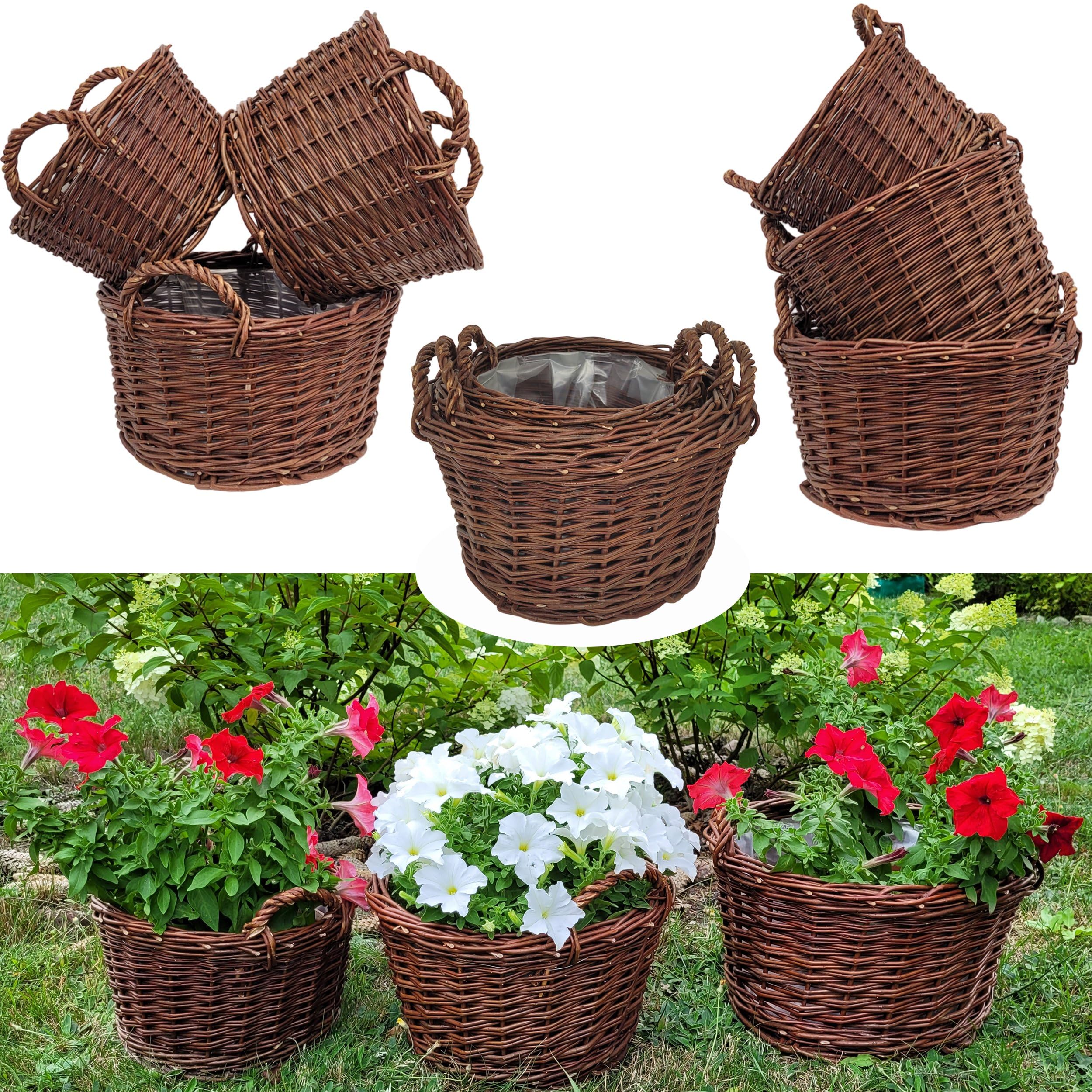 weeco Lot de 3 Cache-Pots en Osier pour Pots de Fleurs - Paniers en Osier avec écorce - Cache-Pot tressé - Pot de Fleurs Ovale pour Fleurs, Plantes, Panier Naturel
