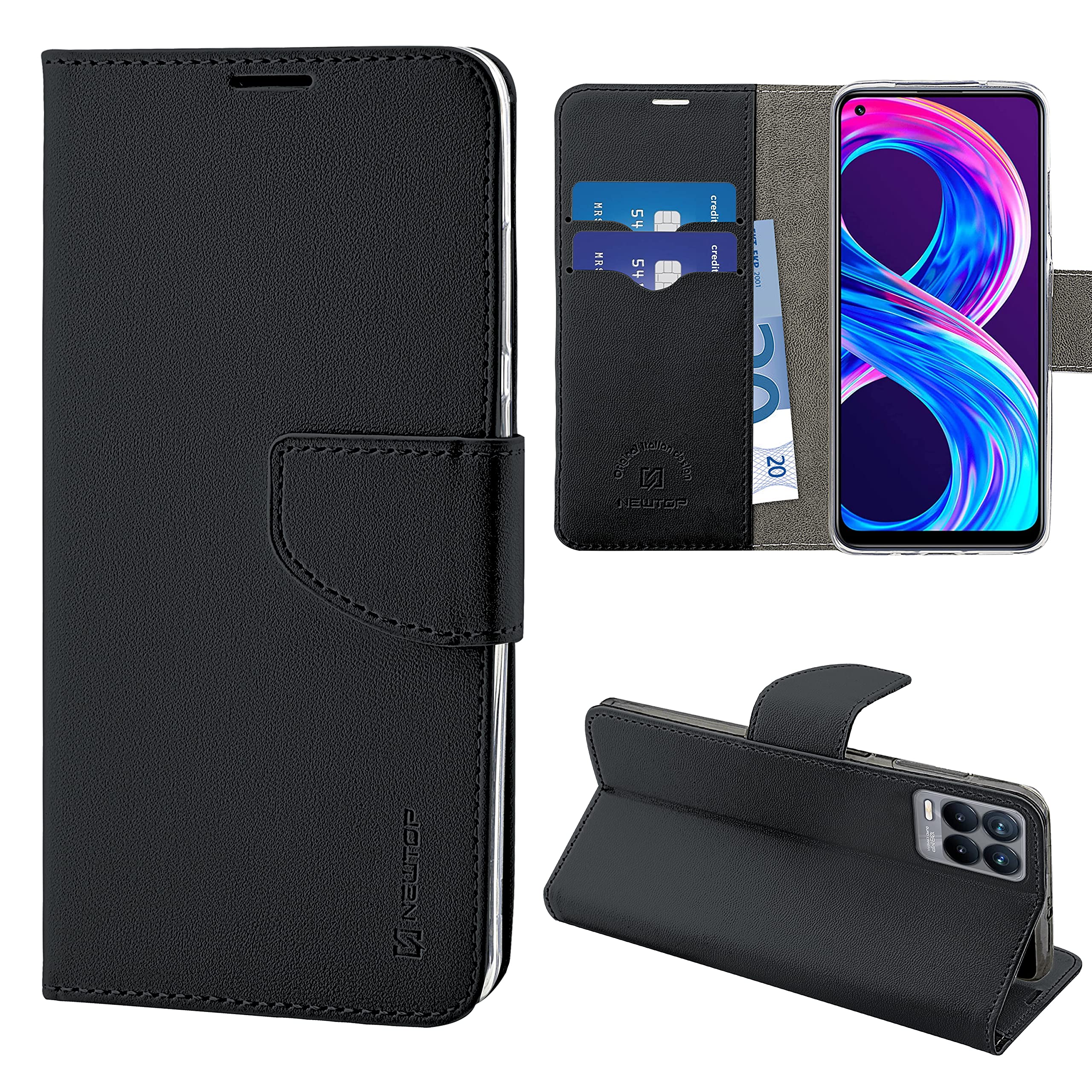 N NEWTOP Custodia A Libro Magnetica Per Realme 8 4G / 8 PRO - Cover Portafoglio In Similpelle Con Funzione Stand, Colore Rosso - 2